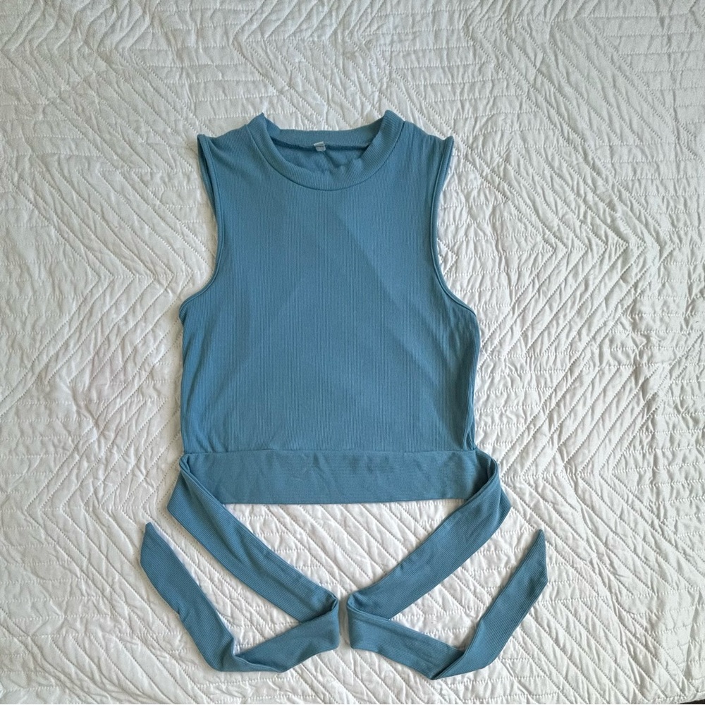 Sleeveless Blue Open Back with Tie Women's Top